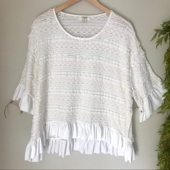 Umgee Lace & Ruffle Crochet Bell Sleeve Boho Top M - Picture 5 of 14